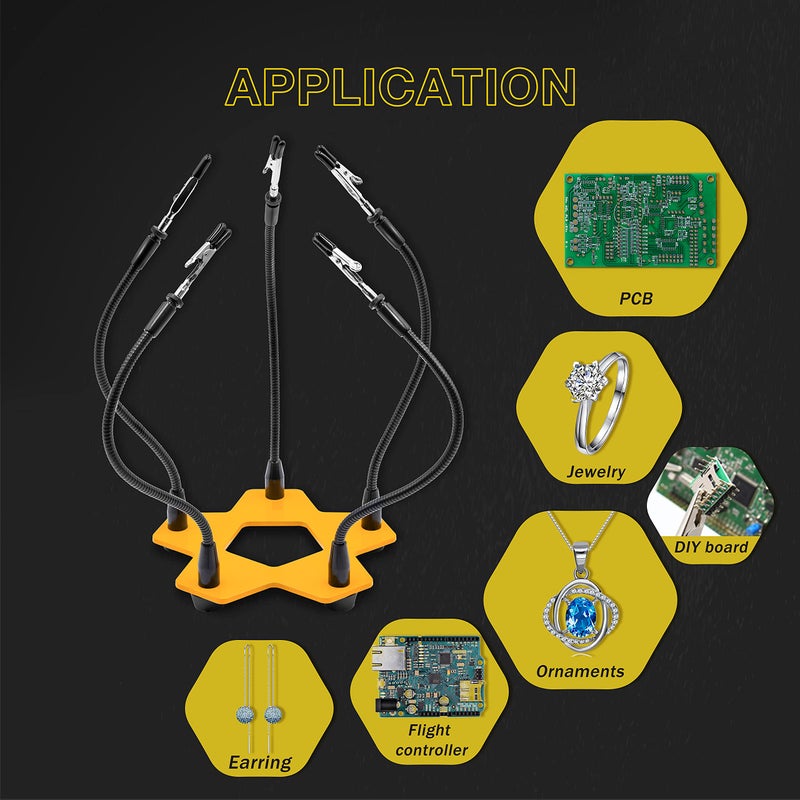KOTTO Third Hand Professional Soldering Stand Tool PCB Holder Five Arms Helping Hands Crafts Jewelry Hobby Workshop Helping Station Non-Slip Steel Weighted Base for PCB Electronics Wires - Image 5